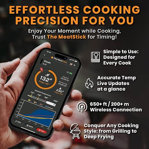 MeatStick Chef X Bundle [2-Probe/650ft Range] | Quad Sensors Smart Wireless Meat Thermometer with Bluetooth | for Grilling, BBQ, Air Fryer, Deep Frying, Oven, Sous Vide, Rotisserie