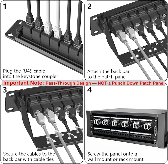 Jadaol [UL Listed] 24 Port Patch Panel Rackmount or Wall Mount 19-Inch, 1U Cat 6 Network Panel Preloaded with 24 Keystone Couplers Plus 1 Spare, 10Gbps Ethernet Panel with Cable Management & Back Bar