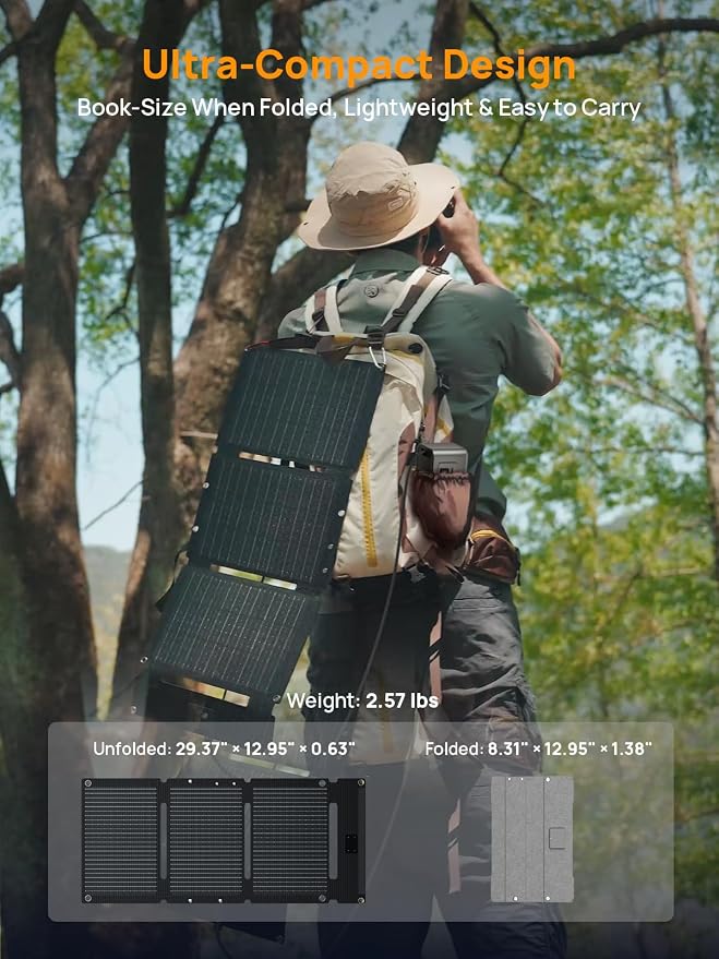 AFERIY 30W Portable Solar Panel Chargers QC3.0 18W USB-A USB-C Output Foldable Small Power Emergency ETFE Panels IP67 Waterproof Camping Backpacking Hiking for Cell Phone Power Banks Flashlight