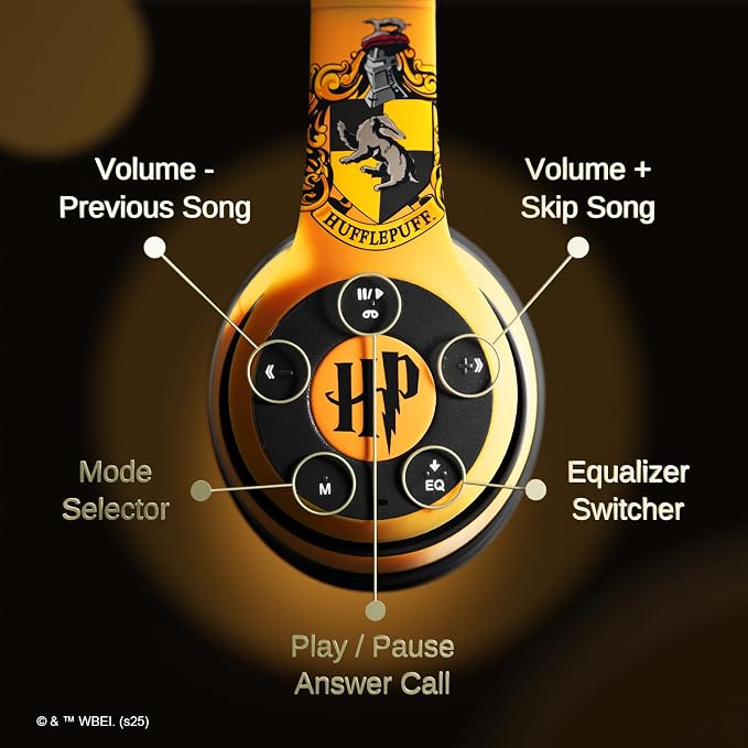 Harry Potter Hufflepuff Bluetooth Headphones with Built in Mic | Officially Licensed Wireless Headphones, Foldable Headset | Harry Potter Gifts for Women, Men, Teens, Kids & All Fans of Hufflepuff