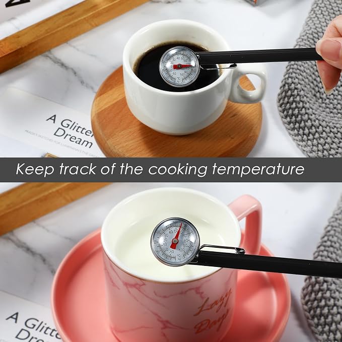 Xuhal 24 Pcs Stainless Steel Kitchen Thermometer with 5 Inch Long Stem 1 Inch Dial Thermometer Milk Frothing Food for Oven Probe Meat Grill BBQ Cooking Chocolate Water (Black)