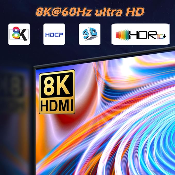 8K@60Hz HDMI Splitter 1 in 3 Out, 1x3 HDMI 2.1 Splitter Support 4K@120Hz, 1080P@240Hz VRR HDCP2.3 HDR HDR10 48Gbps EDID Dolby Atmos 7.1ch, Only Duplicate/Mirror Screens Not Extend