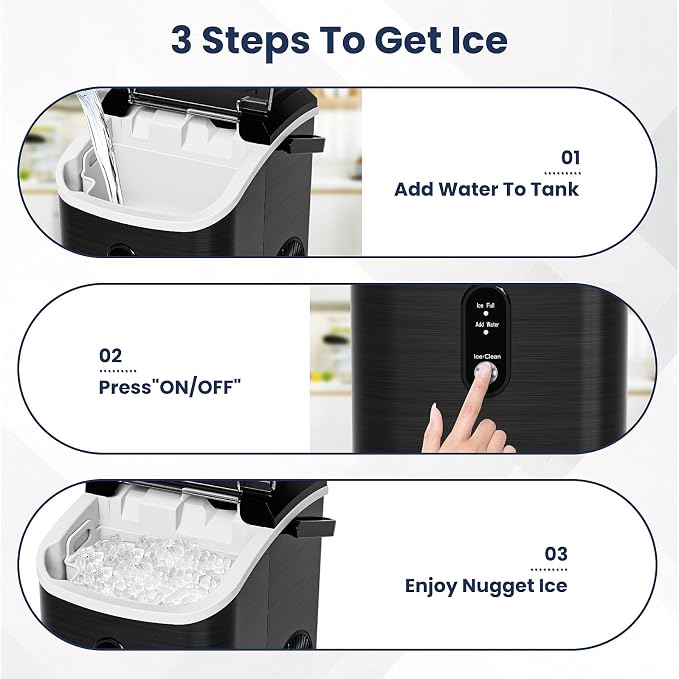 Antarctic Star Nugget Ice Makers Countertop with Auto-Cleaning, 35lbs/Day, Portable Sonic Ice Machine with Handle, Basket and Scoop for Home/Kitchen/Office/Camping(Stainless Steel Black)