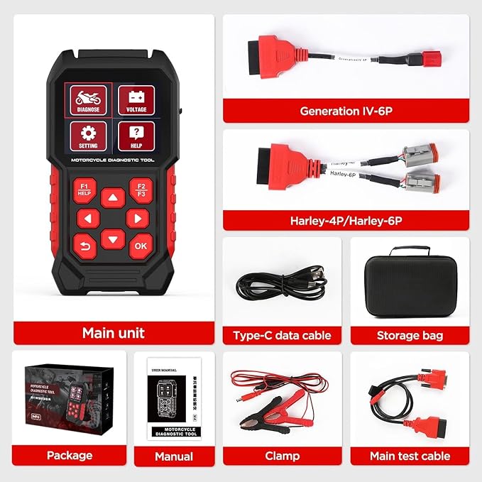 M4 Motorcycle Diagnostic Tool for Harley-Davidson 4P/6P, Read/Clear Codes & Live Data, ECU & Service Reset, Throttle Reset & ABS Bleed, with OBD2 16P, for Dyna Softail Sportster Touring