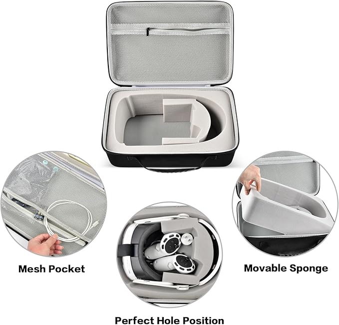 PAIYULE Carrying Case for Meta for Quest 3/ 3s, for Oculus Quest 2 Virtual Reality Headset/Touch Controllers/Elite Strap VR2 Accessories with Silicone Face Cover, Lens Protector-Grey(No Device)