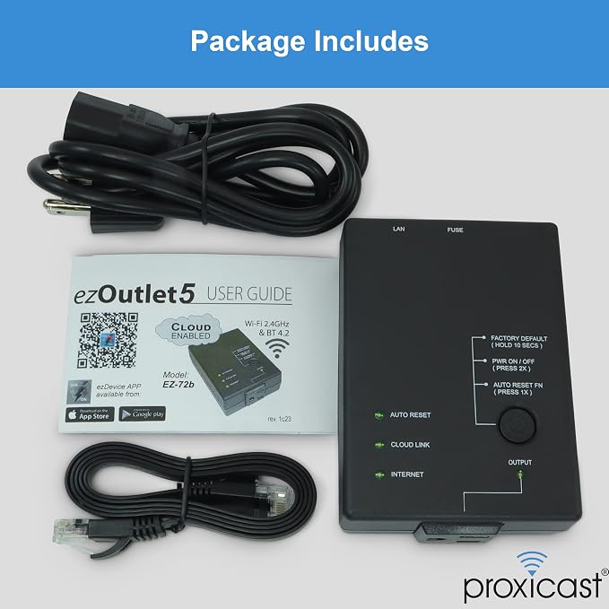 ezOutlet5 - Internet Enabled IP & Wi-Fi Remote Power Switch with Automatic Reboot - iOS | Android | Cloud | Web | Google Home Controllable - Single AC Power Outlet - Model EZ-72b