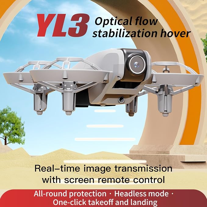 ikaufen YL3 Mini Drone with Dual Camera, Optical Flow Hover, 50X Zoom, 360° Stunt Roll, RC Quadcopter for Kids & Beginners with Screen Remote Control (YL3 screen control Gray)