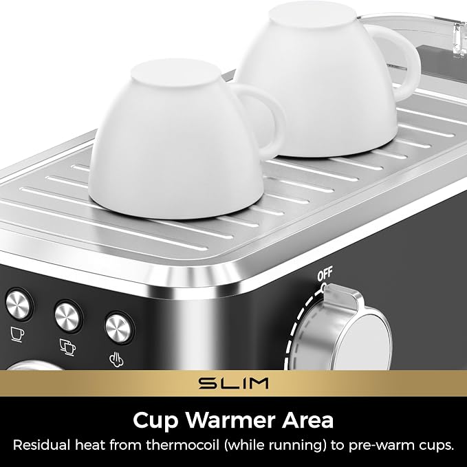 CHULUX Slim Espresso Machine with Milk Frother, 20 Bar Professional Italian Pump Espresso Coffee Machine for Home Cappuccino & Latte Maker, Stainless Steel, Black