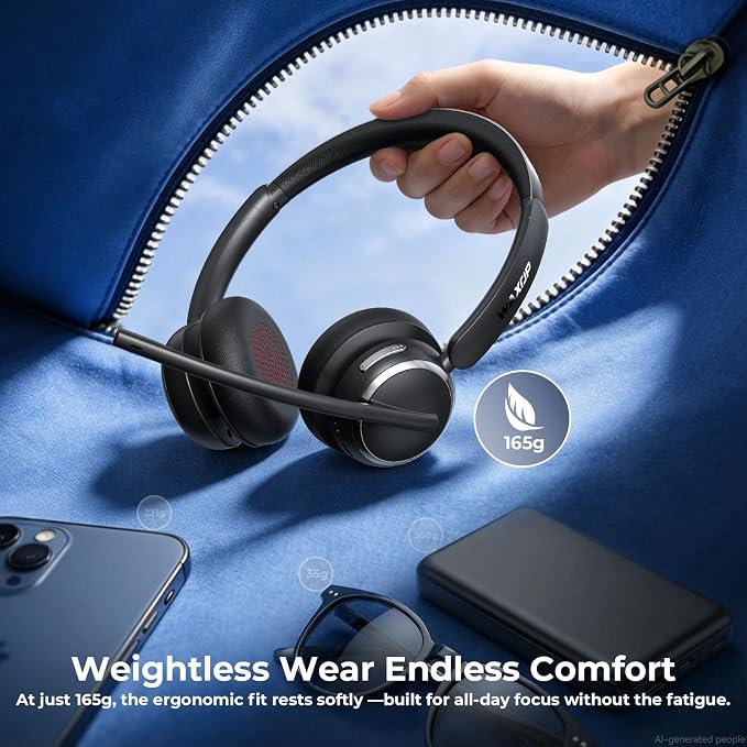 Wireless Headset with Mic for Work, USB A/C Dongle, Bluetooth 6.0 Headset with AI Noise Cancelling Microphone, Wireless Headphones with Mic Mute & 65H, Wireless Headset for PC/Computer/Laptop/Teams