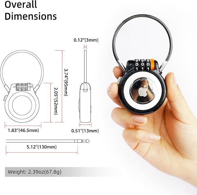 Lockable AirTag Holder with Combination Lock, Compatible with Apple Air Tag, Metal AirTag Holder Lock for Luggage, Suitcase, Stroller, Car, Kids Backpack Tracking, GPS Tracker Tag Case