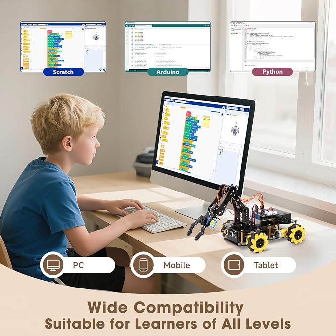ACEBOTT Robotics for Kids Ages 8-12, Smart Robot Arm Car Kit with 5DOF, STEM Toys for Boys Age 8-12 12-16+, ESP32 Arduino/Python/Blockly Coding, App & Remote Control, STEM DIY Gift for Teens & Adults