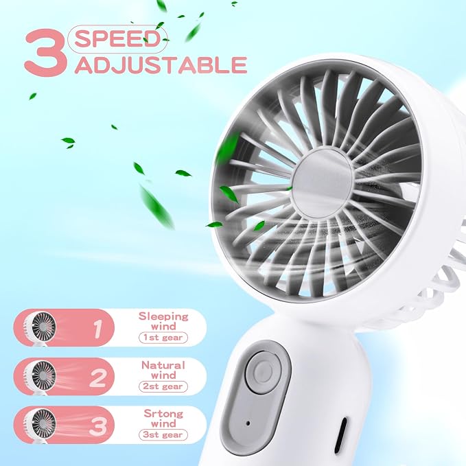 Rossesay 6 Pcs Mini Portable Fan Bulk Cute Handheld Lightweight Small Little Personal Hand Eyelash Fan 3 Speeds USB Rechargeable for Women Men Indoor Outdoor Makeup Travel (Whit,Pink)