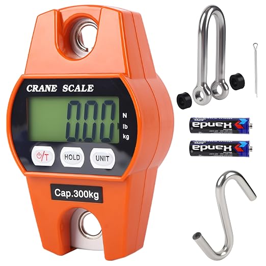 660lb/300kg Digital Crane Scale - Compact LCD Handheld Hanging Scale for Garage, Farm, Hunting, Fishing & More(300kg/Plastic/Orange)