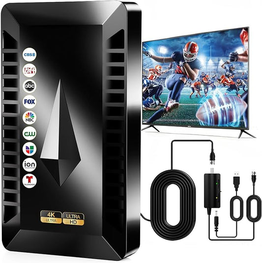 2026 Digital Antenna for Smart TV with Amplifier,HD Antenna for Local Channels with Smart Chip Supports All TVs, 360° Clear Reception 8K 4K 1080P-30FT Coax Cable