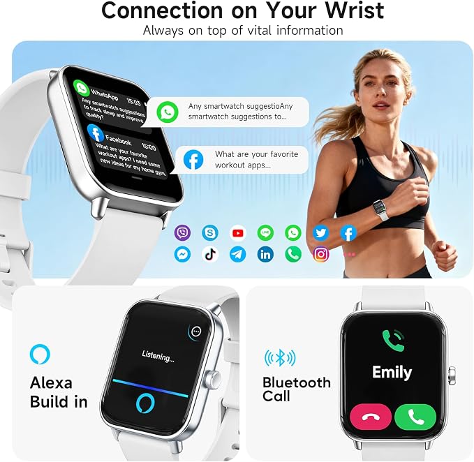 Smart Watch for Women Men,1.85 inch AMOLED Touchscreen for Android & iPhone Alexa Built-in Bluetooth Calls,Fitness Watch 110+ Sport Modes Heart Rate/Sp02/Sleep/Calories Monitor IP68 Waterproof
