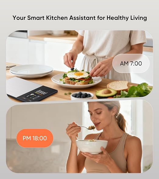 KUAIVO Smart Nutrition Food Scale with TFT Display, Tracks Calories, Fat, Carbs & Protein, Works with App for Daily Reports, 50 Built-in Foods, 23 Nutrients, Digital Kitchen Scale for Meal Prep