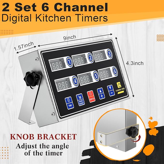 Relaxweex 2 Pack Commercial 6 Channel Digital Kitchen Timer, Multi-Countdown Timer with Loud Alarm & Large LCD Display, Wall Mount or Countertop for Restaurant, Fry Station, Baking & Lab Use
