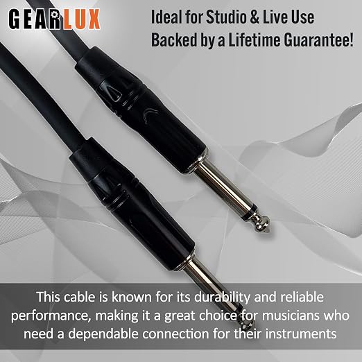 Gearlux Instrument Cable/Guitar Cable, 1/4 Inch, Straight to Straight, Black, 25 Feet - 2 Pack