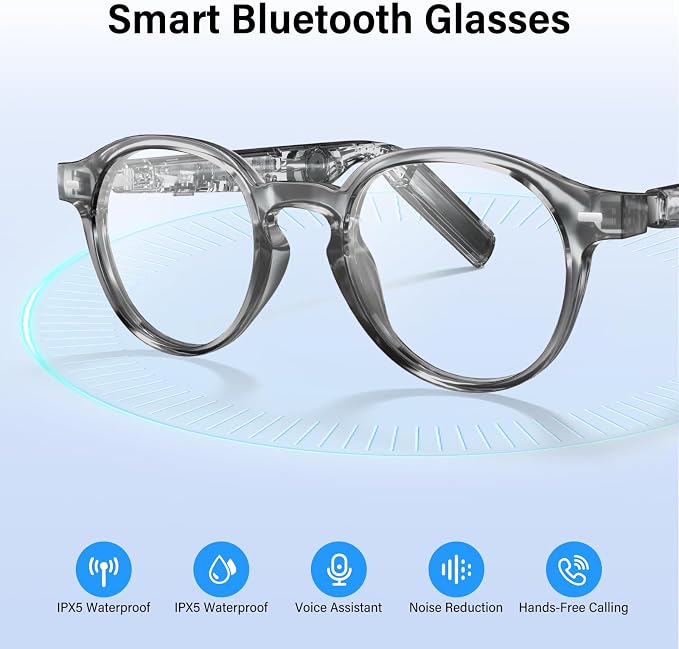 GetD 2026 AI Smart Glasses for Men & Women - Powered by ChatGPT with Real-Time 145-Language Translation, 11H Music/9H Calls, Electro-Gray Translucency & Blue Light Blocking for Travel and Daily Use