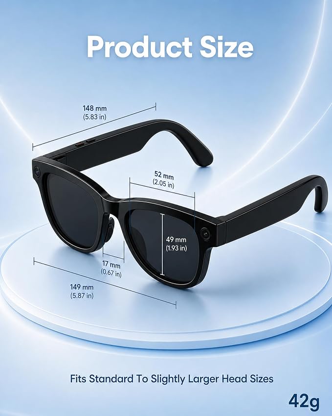 Coucur AI Smart Glasses with Camera, 8MP 4K Camera Glasses & 1080P Video Recording Sunglasses, ChatGPT Voice Assistant, 139 Languages Real-Time Translation, Open Ear Earbuds for Outdoors/Driving/Vlog
