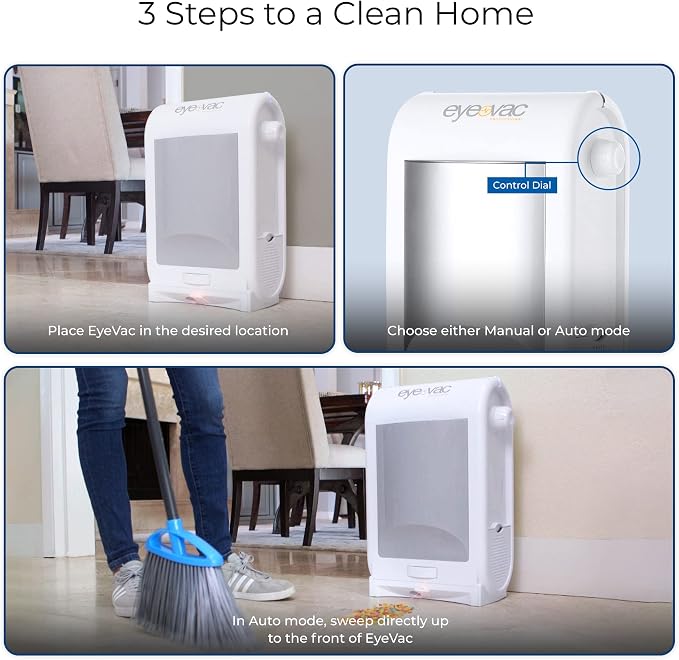EyeVac Pro Touchless Vacuum Automatic Dustpan - Ultra Fast & Powerful - Great for Sweeping Salon Pet Hair Food Dirt Kitchen, Corded Canister Vacuum, Bagless, Automatic Sensors, 1400 Watt (White)