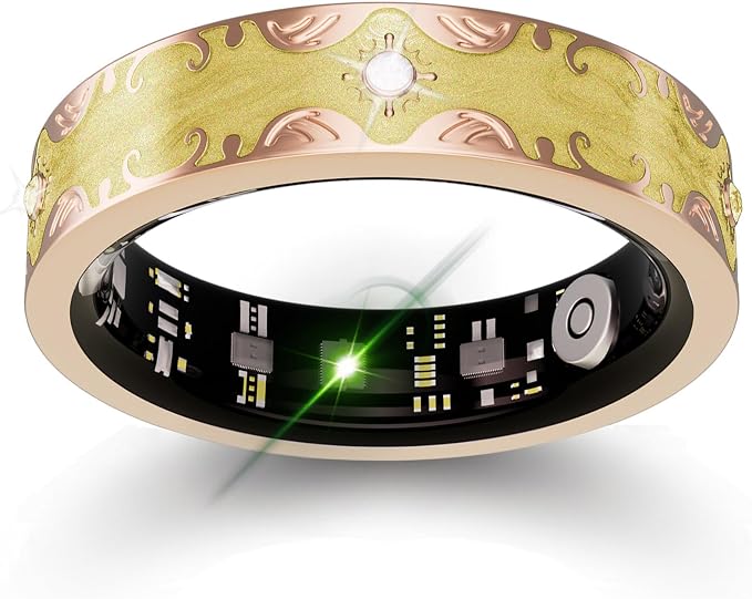 Smart Ring for Women Gift, Fitness & Vital Signs Monitoring, Sleep Tracker/Remote Photography/No Subscription(Yellow,8#)