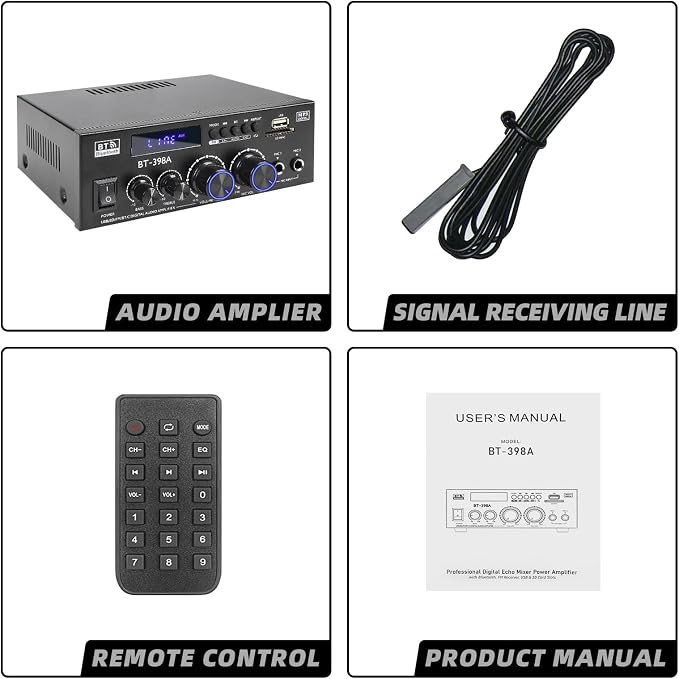 Joengoep BT-398A Stereo Audio Amplifier,Receiver for Speakers Max 900W,2.0 Channel Stereo Receiver with FM Radio,USB/SD/AUX Optical & Coaxial Input for Passive Speakers