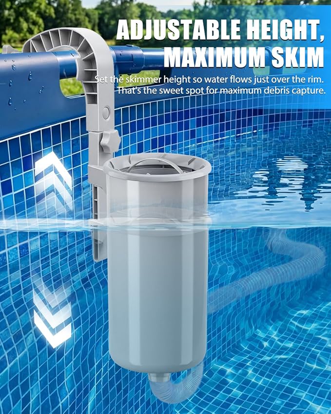 1000 GPH Pool Pumps and Skimmer for Above Ground, Floating Pools Surface Skimmer Basket with 10 Pcs Skimmers Socks, Swimming Pools Pump with Removable Filter Cartridge, Pool Accessories Combo