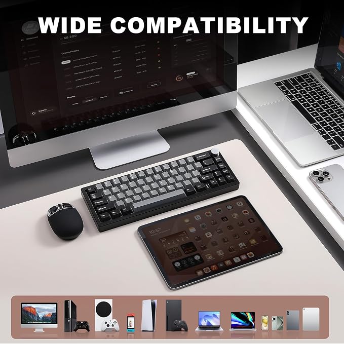 YUNZII AL68 Wireless Mechanical Keyboard,Full Aluminum CNC,60% Layout with Knob, QMK/VIA Software,Gasket Mounted,Hot Swappable,RGB Backlit,BT/2.4G/USB-C for Mac/Win(Black, Gateron Zero)