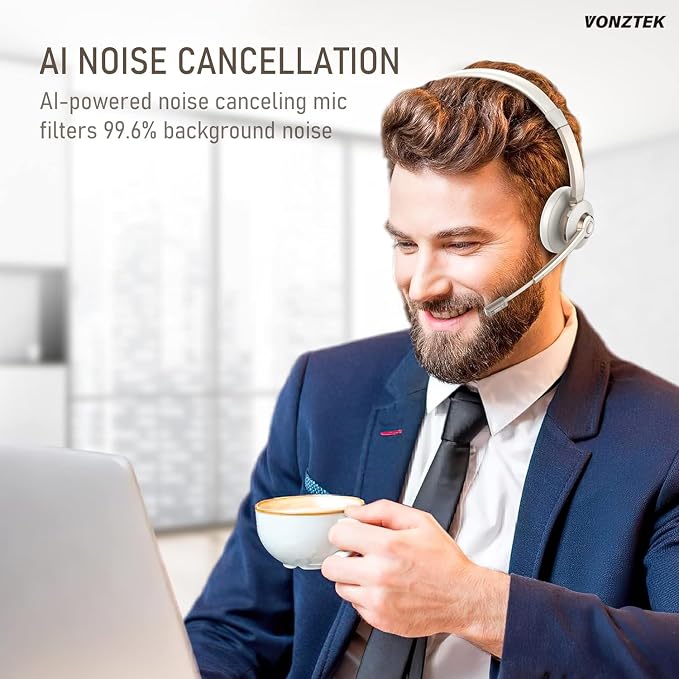 Wireless Headset, Trucker Bluetooth Headset with Microphone Noise Canceling & USB Dongle, 5.0 Wireless Headphones with Mic Mute for Cell Phone PC Computer Work Office Teams Meeting Call