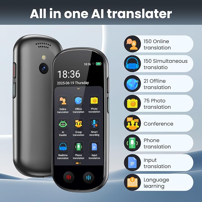 Language Translator Device No WiFi Needed, AI Translator with ChatGPT, Two Way Real Time Voice Translator Device with 150+ Languages, Recording/Offline/Photo Translation for Travel Business Learning