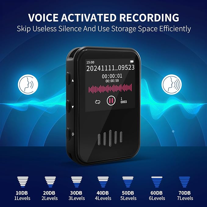 128GB(1600 Hours) Voice Recorder with Visual Screen,2025 Upgrade Tape Recorder with Ai-Triple Noise Reduction,Voice Activated Recorder,Small Voice Recorder,Portable Audio Recorder for Work,Study