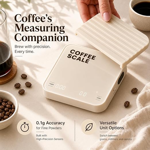 Aviora Coffee Scale with Timer – 0.1g Precision USB-C Rechargeable Digital Espresso Scale, LED Display, Tare Function for Pour Over & Barista Brewing
