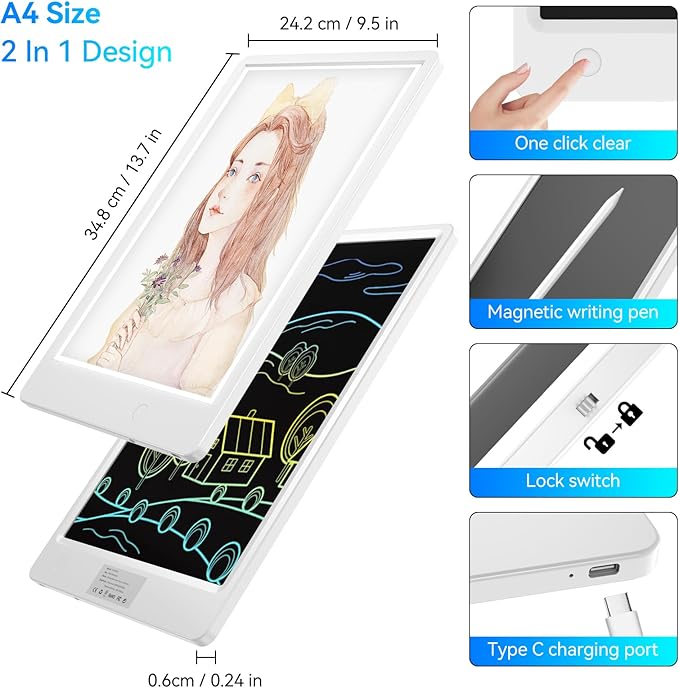 Best Educational Gift – Kids Tracing Light Pad with Bonus LCD Doodle Board for Drawing & Writing, Screen-Safe Toy for Early Skills & Creativity