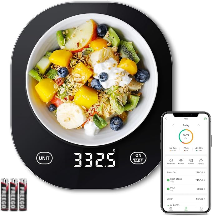 Arboleaf Smart Food Kitchen Scale, 22lb Digital Food Scale with Nutritional Calculator, Smart Kitchen Weighing with App for Macro, Keto, Calorie, Cooking, Grams and Ounces, 0.1oz/0.5g, Black