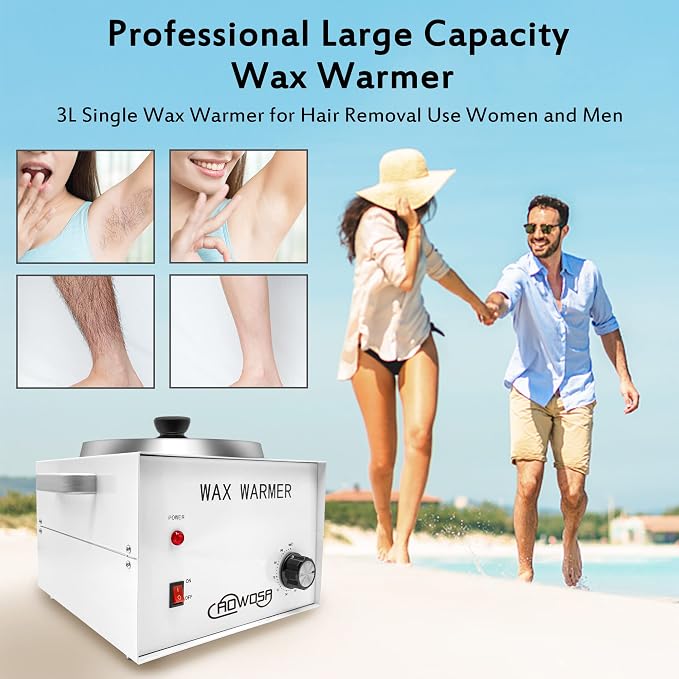 Large Single Waxing Warmer Professional 3L Electric Wax Heater Machine Hold 5.5 Lbs for Hair Removal, Large Wax Pot Paraffin Facial Skin Body SPA Salon Equipment with 100 Sticks