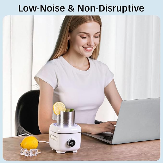 Cooling Cup with Mood Light,2 in 1 Cup Cooler Warmer for Desktop for 30.2℉-158℉,Electric Beverage Cooler with Aluminum Mug,Portable Quick Drink Chiller for Cola Beer Coffee Juice,Gifts for Women Men