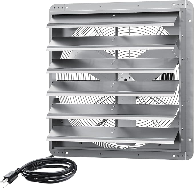 24 Inch Shutter Exhaust Fan, Aluminum Wall Mounted Exhaust Fan, 5280 CFM High Speed Automatic Shutter Attic Fan, Vent Fan For Greenhouse,Shed,Shop,Garage,ETL Listed