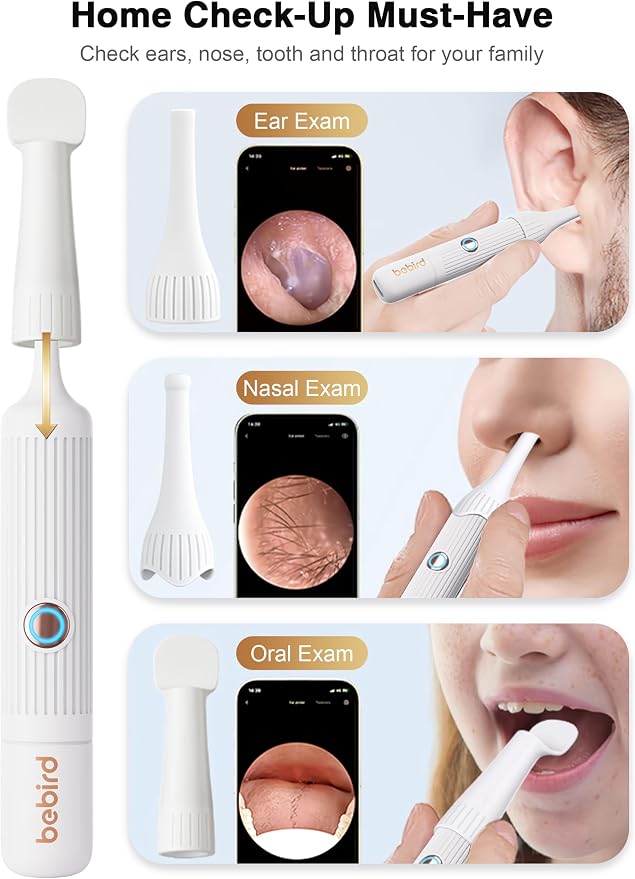 BEBIRD Earsight Plus Ear Wax Removal Tool Camera with HD Visual Otoscope, Smart WiFi Earwax Cleaner Kit, Safe Silicone Flexible Scoops & Tweezers Tools for Adults & Kids (White)