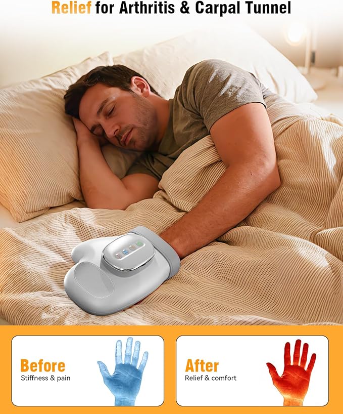 Hand Massager with Heat and Compression: 2026 New Cordless Electric Hand Massage for Arthritis Carpal Tunnel, 3 Massage 4 Temperatures 5 Compression Wrist Finger Massager, Gifts for Women Men, Grey
