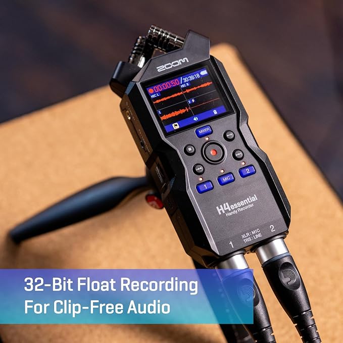 Zoom H4essential 4-Track Handy Recorder with 32-Bit Float, Accessibility, Stereo Microphones, 2 XLR/TRS Combo Inputs, Record to SD Card, USB Interface, for Musicians, Podcasters, Filmmakers