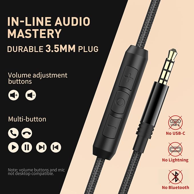 AILIHEN C90 Wired Headphones with Microphone Volume Control, Noise Reduction Over Ear Headphones Wired 3.5mm, Super Soft Corded Headphone for Cellphones, Tablet and Chromebook (Black, Classic, L)
