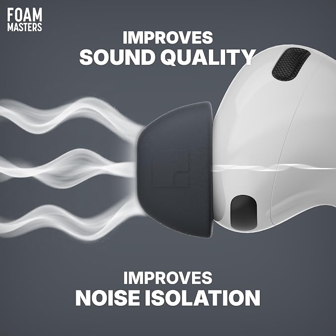 Foam Masters Ultra-Premium Memory Foam Ear Tips for AirPods Pro 3rd Gen (2025) | 3 Pairs | New Ver. | Secure Fit | Super Comfort | Better Noise Cancel | Replacement Buds (Medium, Space Gray)