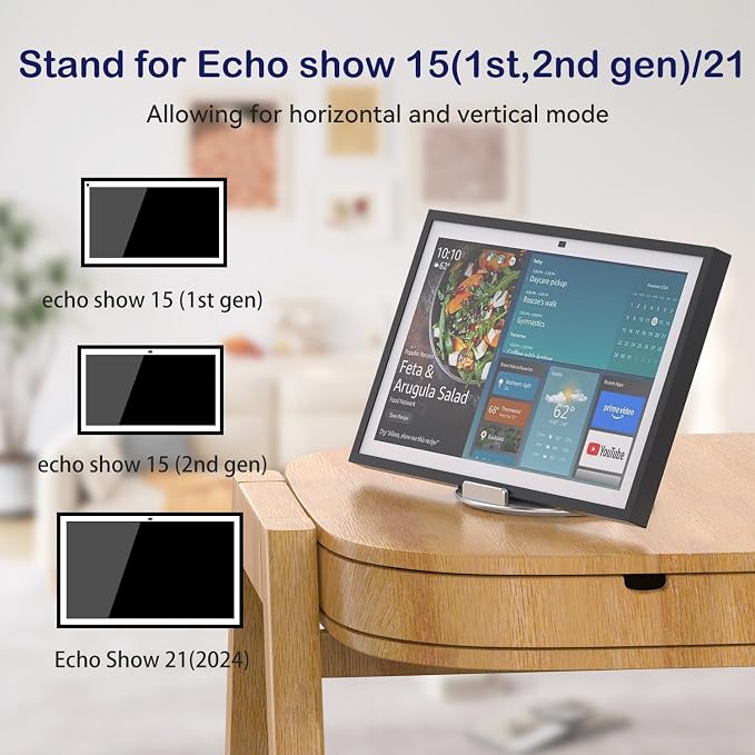 Adjustable Stand for Echo Show 15 (1st, 2nd Gen) and Show 21, Rotatable and Tiltable, Foldable Alexa Show 15 Table Stand, Aluminum Echo Show 15 Desk Holder