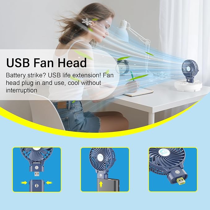 HandFan 10400mAh Handheld Personal Fan, 40Hrs Long-Lasted Hand Fan Rechargeable, Mini Cooling Fans Foldable, Heavy Duty Battery Fans Portable for Travel Beach Concerts Cruise Makeup(Royal Blue)