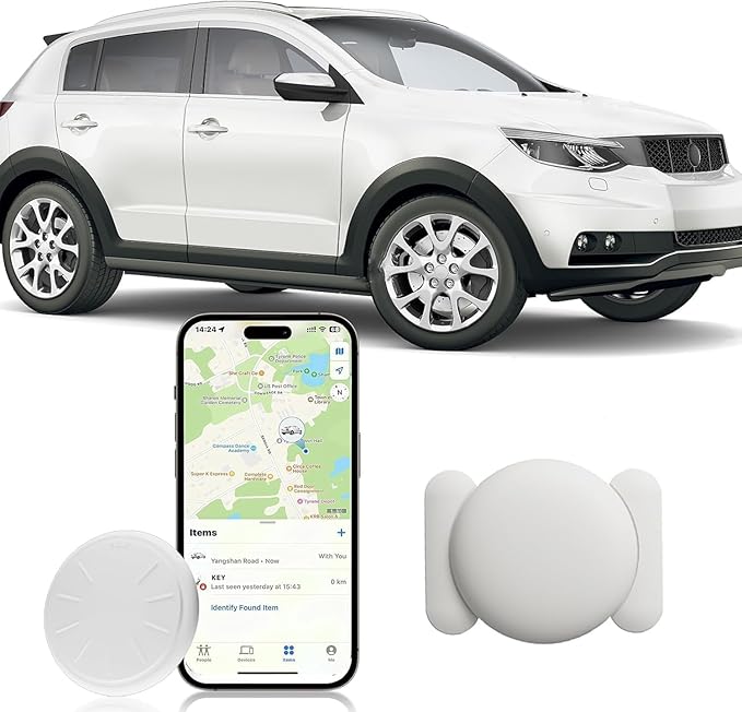 GPS Tracker for Vehicles,Real Time GPS Tracker for Car Work with Apple Find My(iOS Only),No Monthly Fee Hidden Mini Tracker Device for Vehicles (White,1PCS)