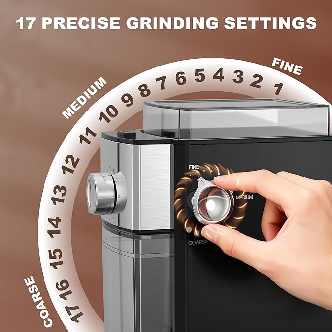 Flat Burr Coffee Grinder Electric, Coffee Grinder with 17 Grinding Sizes, Coffee Beans Grinder with Removable Burr, Large Bean Hopper & Compact for Home, black