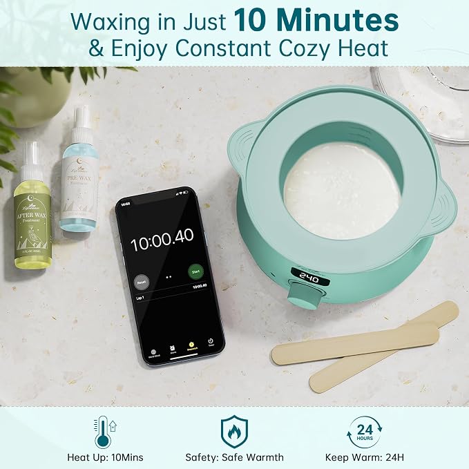 Lifestance Waxing Kit for Women & Men - L3 VelviMint Digital Warmer | Silicone Wax Pot Liner, Hair Removal Kit with 14.1oz Hard Wax Beads & Oil Spray, Professional for Brazilian Bikini Face Leg