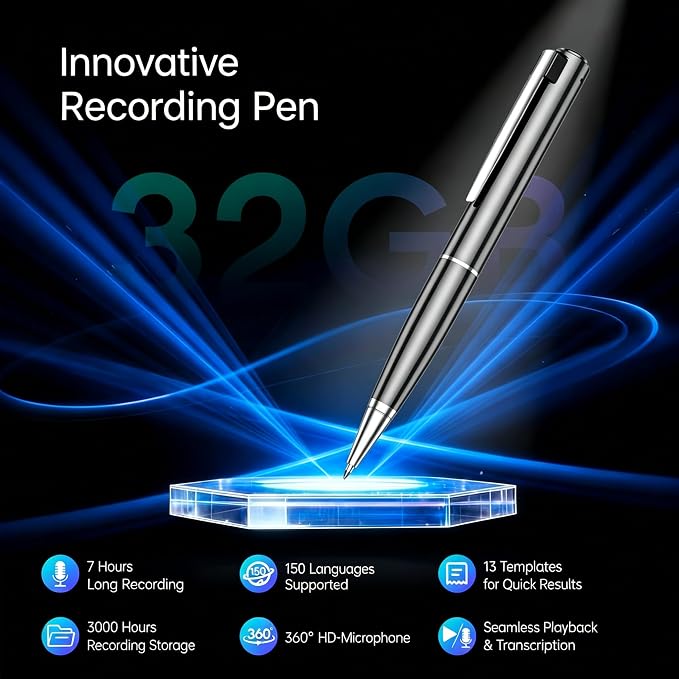 Note AI Voice Recorder Pen, AI Voice Recorder Pen with Summary & Mind Map, AI Note Taking Device with 150 Languages Transcription, Smart Meeting Recorder for Lectures, Interviews, Calls