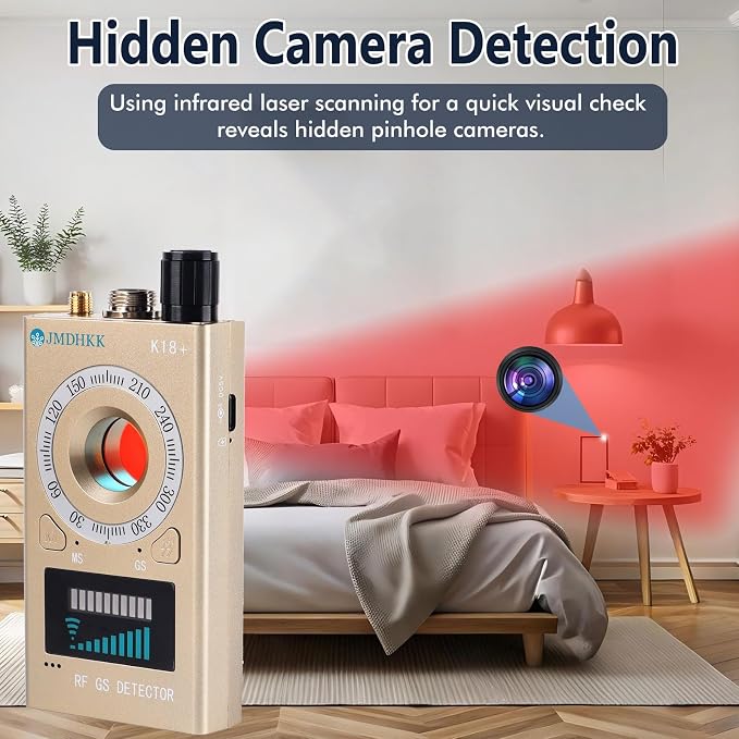 JMDHKK Hidden Camera Detector, Spy Camera Finder, Bug Detector, Magnetic Field Sensor, Listening Device Detector – Privacy Protection Tool for Home, Office, Hotel, and Travel Security(Gold)